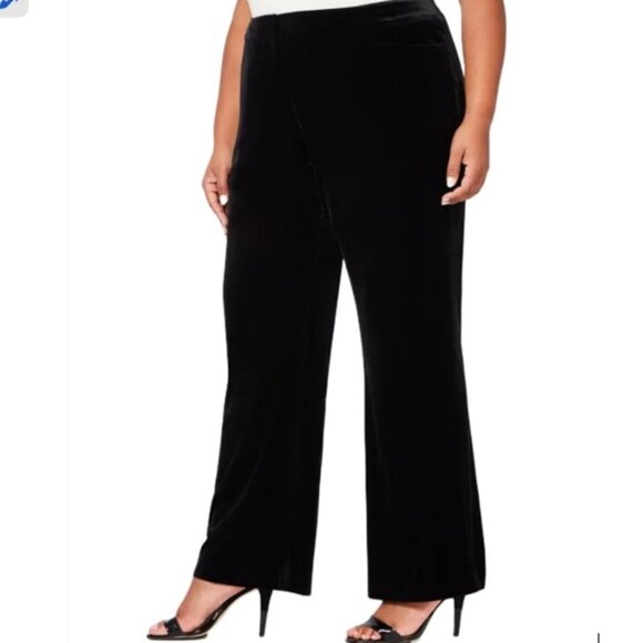 CALVIN KLEIN | Black Velvet Wide-Leg Pants - Picture 3 of 4
